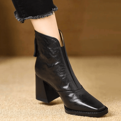 NORINA | Leather Ankle Boots with Mid Heel