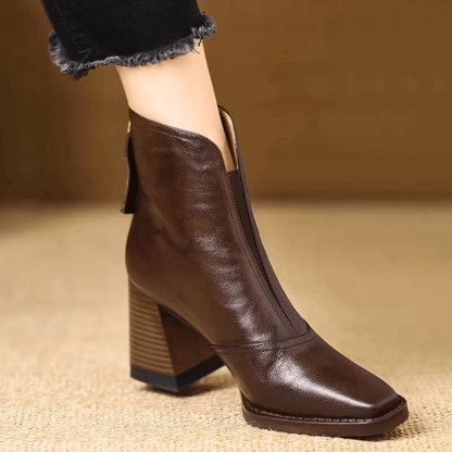 NORINA | Leather Ankle Boots with Mid Heel